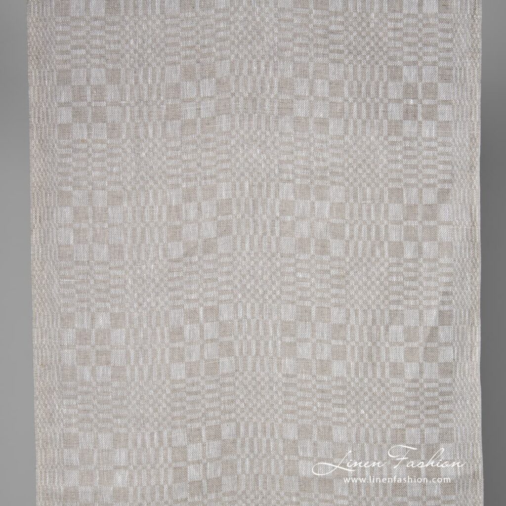 tkanina lniana w beżową kratkę 1 Linen fabric in grey checks