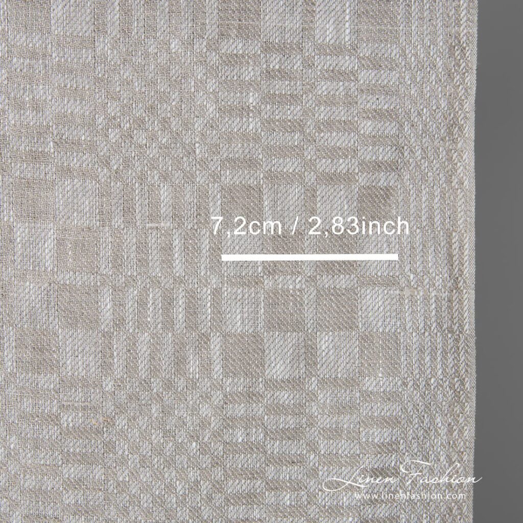 tkanina lniana w beżową kratkę 2 Towel linen fabric made from white and grey colour linen yarns