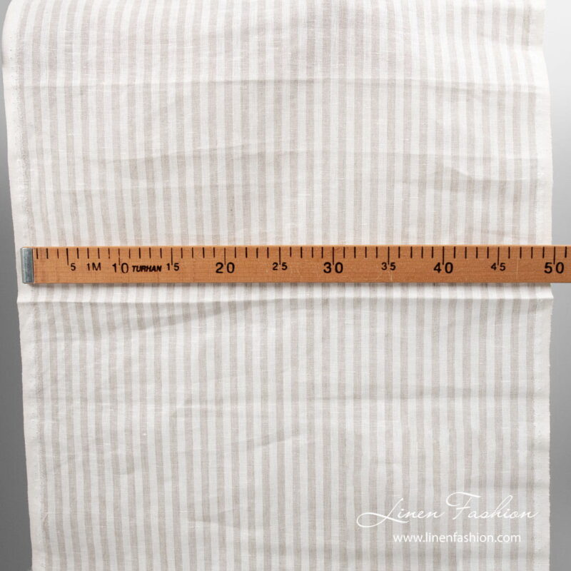 White/natural color stripes, narrow linen fabric