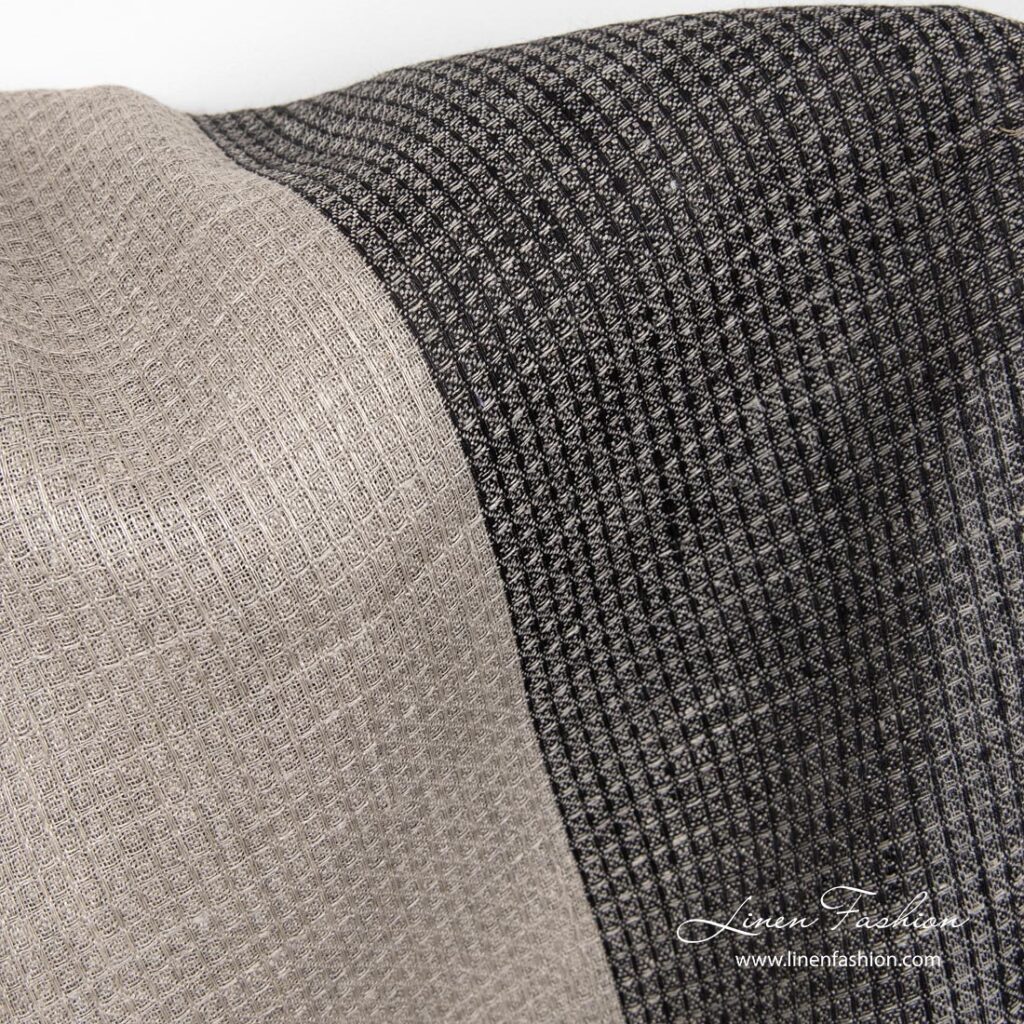 Len czarne 2 Waffle weave narrow linen fabric