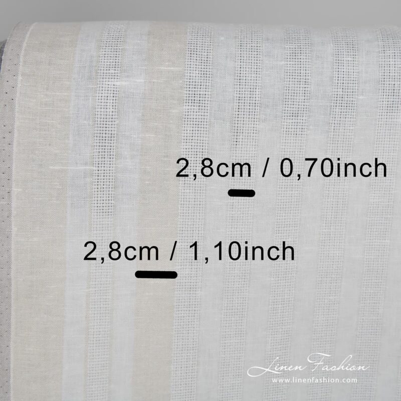 Striped linen fabric in off white colour.