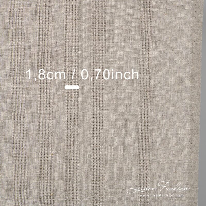 Striped linen fabric in natural flax colour.