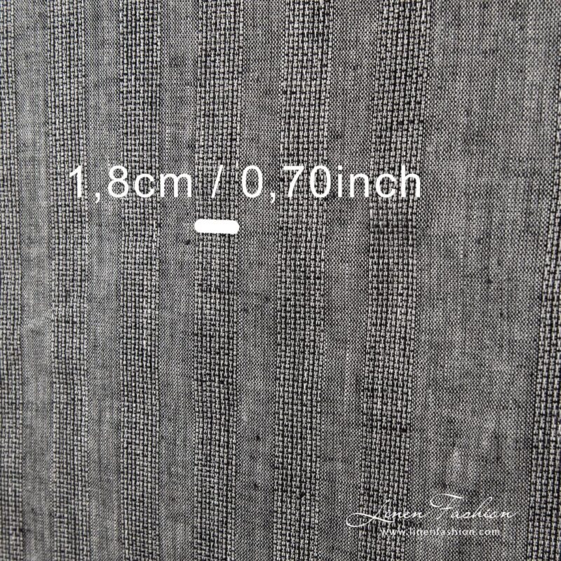 Azure striped linen fabric in black grey.