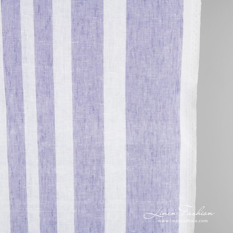 Linen fabric with violet vertical stripes