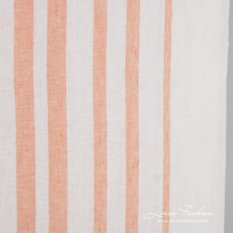 Linen fabric with vertical nude brown stripes