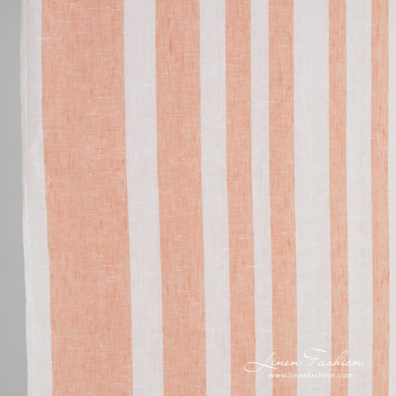 Linen fabric with vertical rosy stripes, perfect for kitchen towels