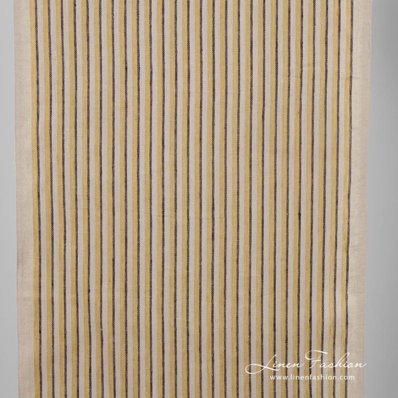 Narrow Linen Fabric In Brown, Yellow Stripes
