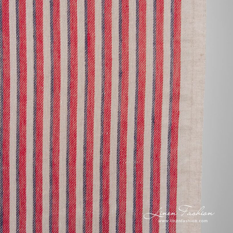 Linen fabric in brown and red stripes
