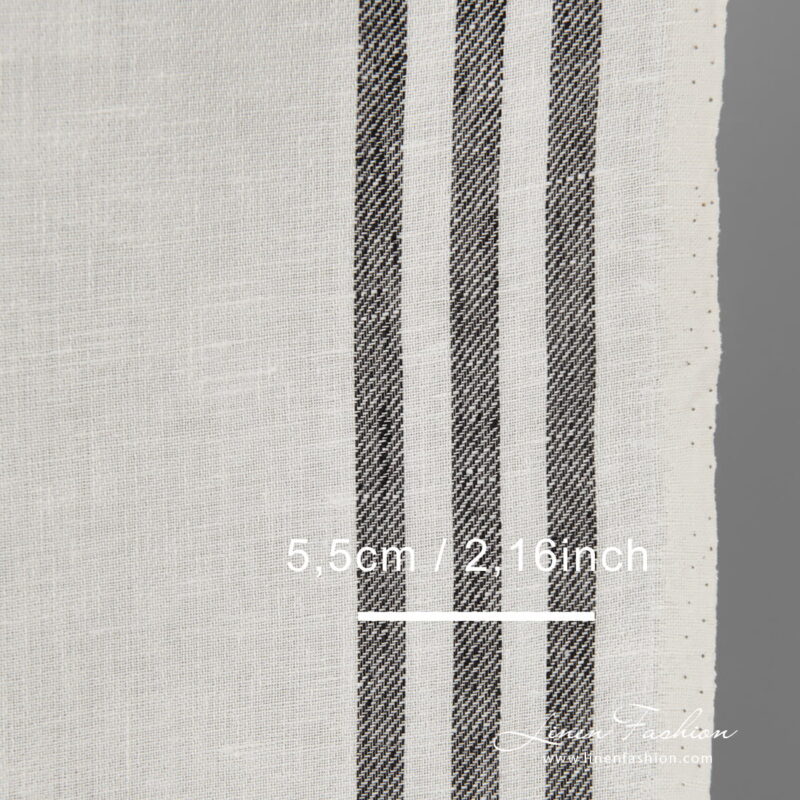 Narrow linen fabric white with black stripes on sides with measurements