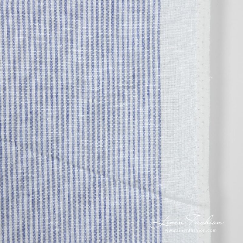 Narrow linen fabric white with blue stripes small