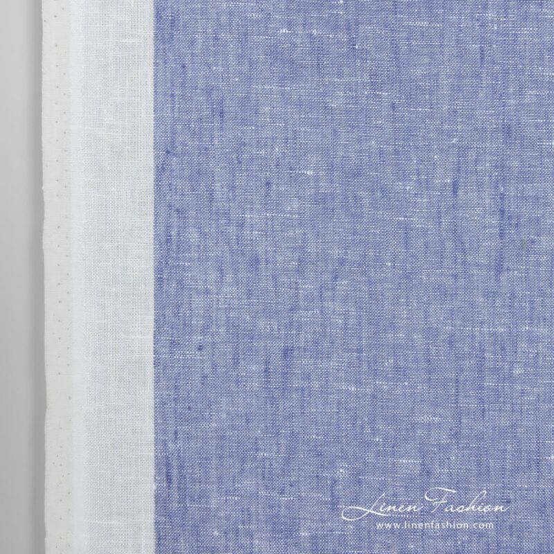 Narrow linen fabric white with blue stripes solid
