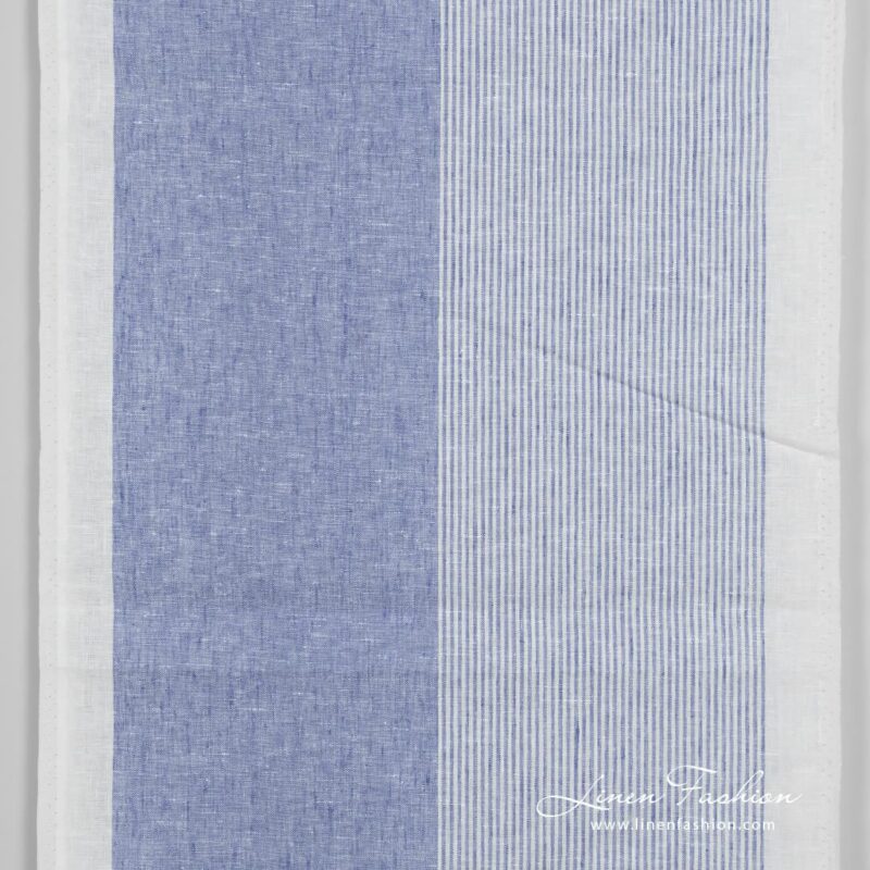 Narrow linen fabric white with blue stripes