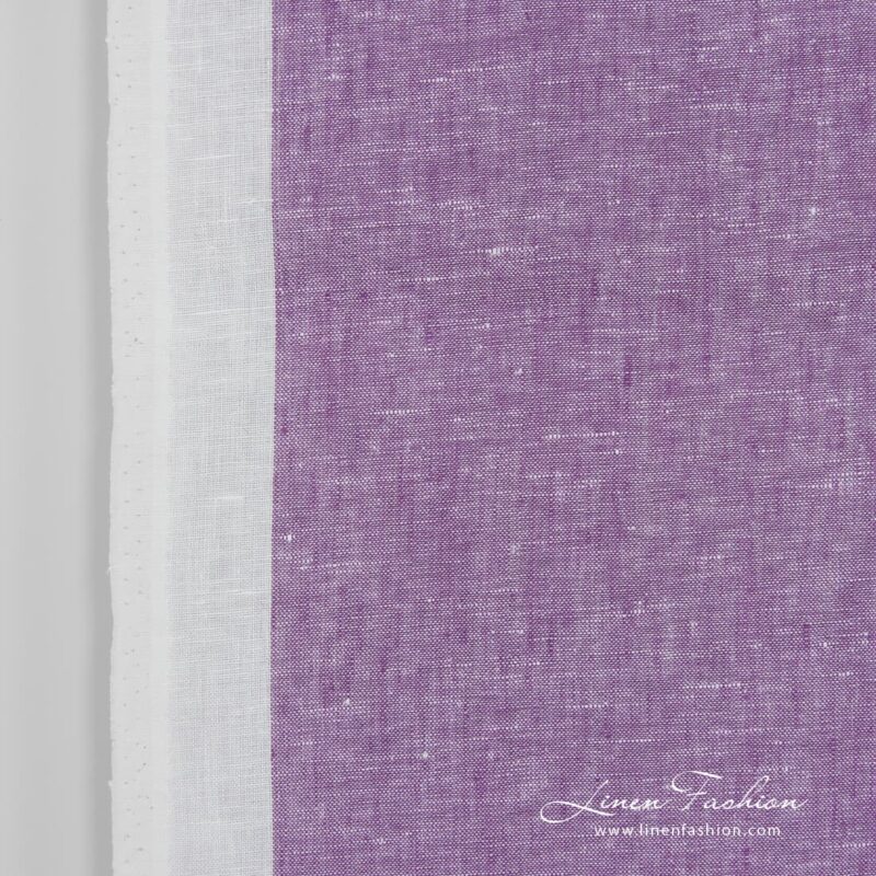 Narrow linen fabric white with violet stripes solid
