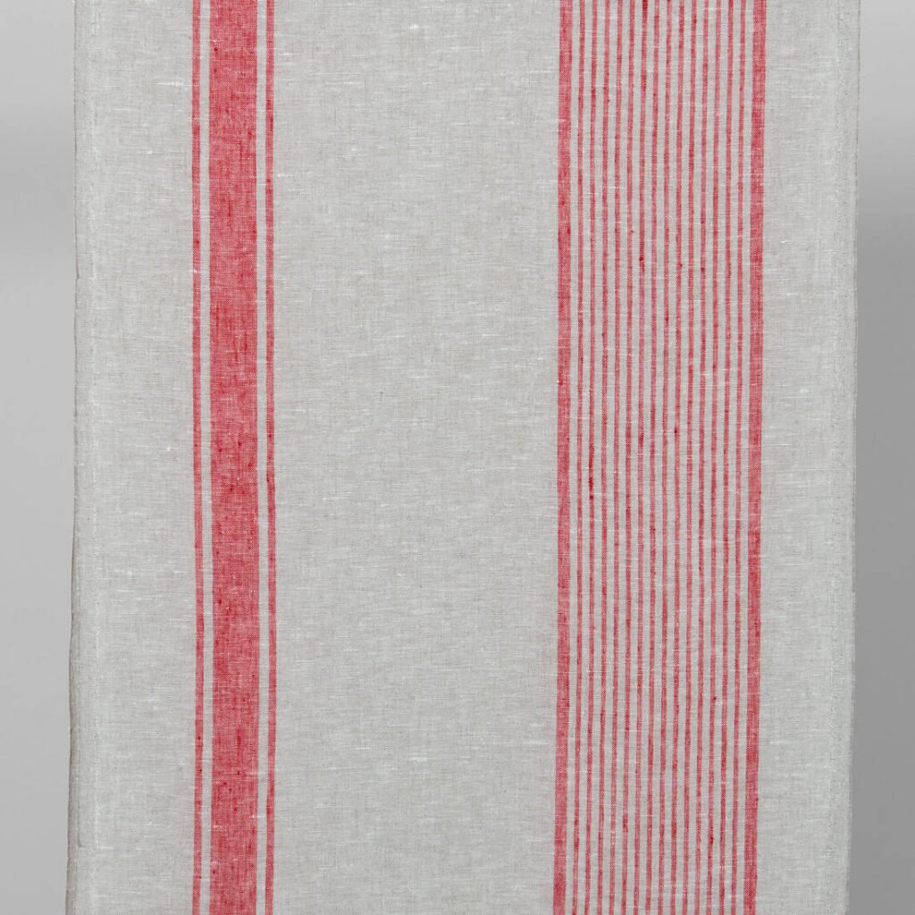 Tkanina beżowa w czerwone paski 1 linen towel fabric red stripes