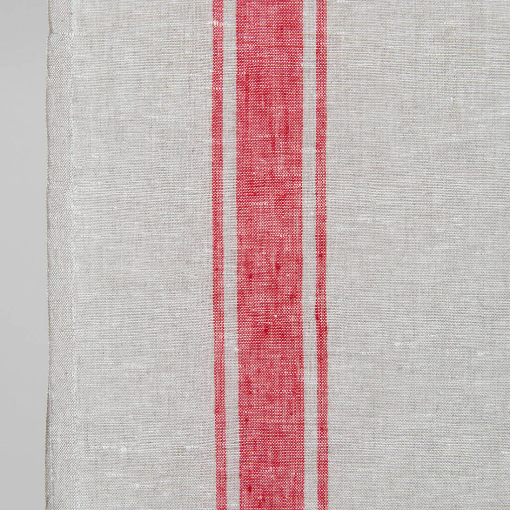 Tkanina beżowa w czerwone paski 2 linen towel fabric red stripesblock on other border