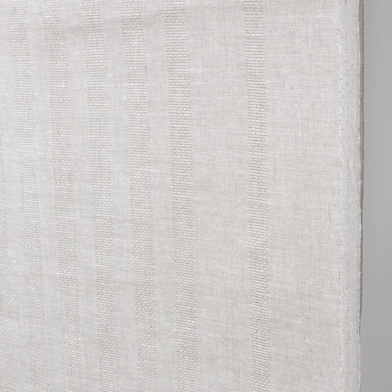Narrow linen fabric natural and white with textured stripes close up detail