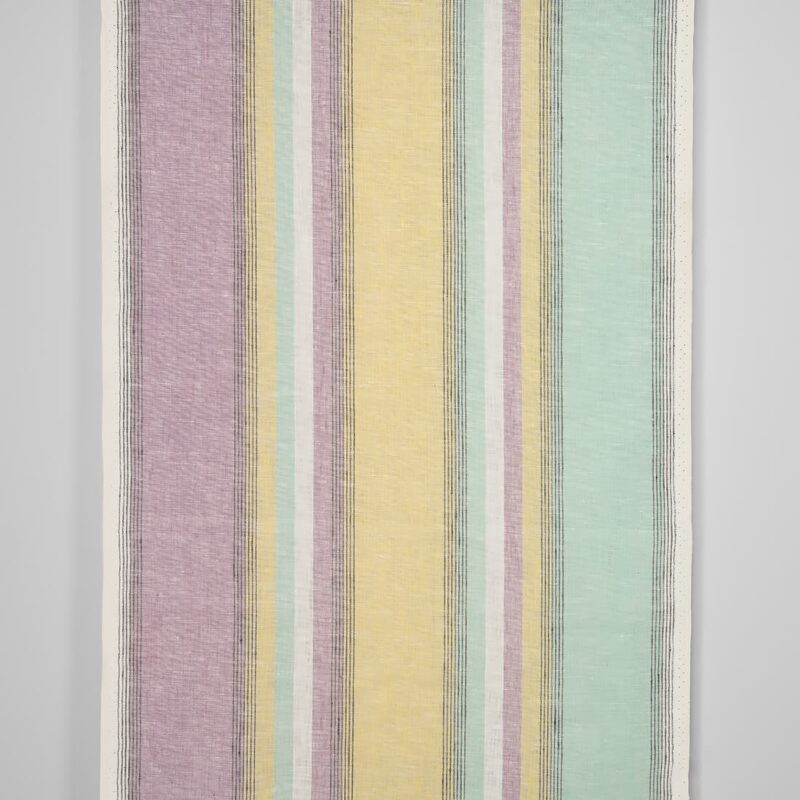 Narrow linen fabric in pastel multicolour stripes