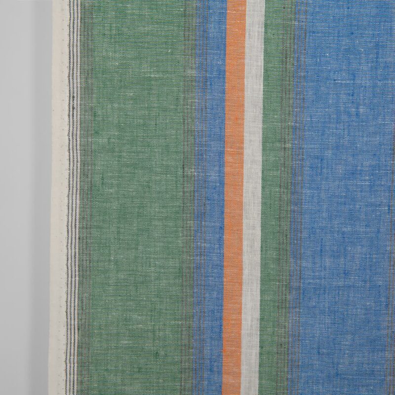 Narrow linen fabric in multicolour stripes, 100% linen