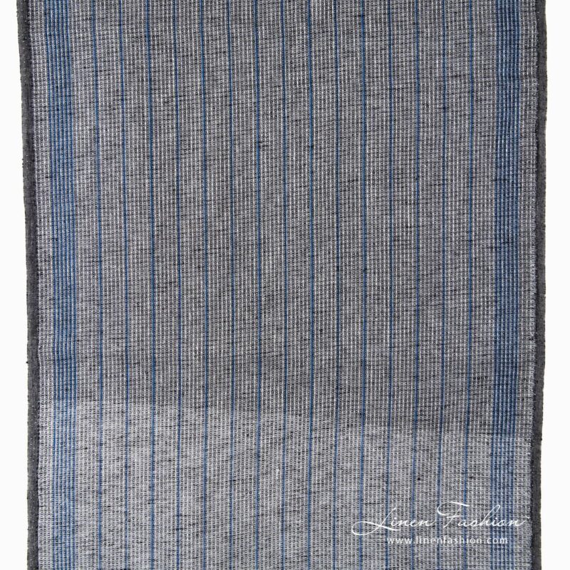 Narrow black linen fabric with blue stripes.