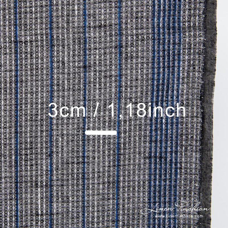 Black linen fabric with blue stripes.