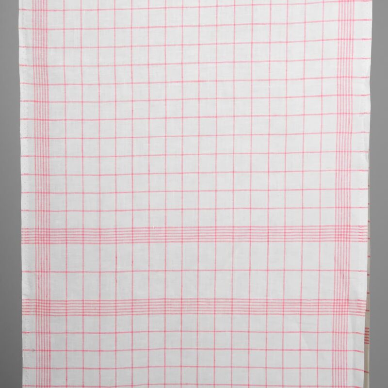 Narrow linen fabric bright white with pink checks