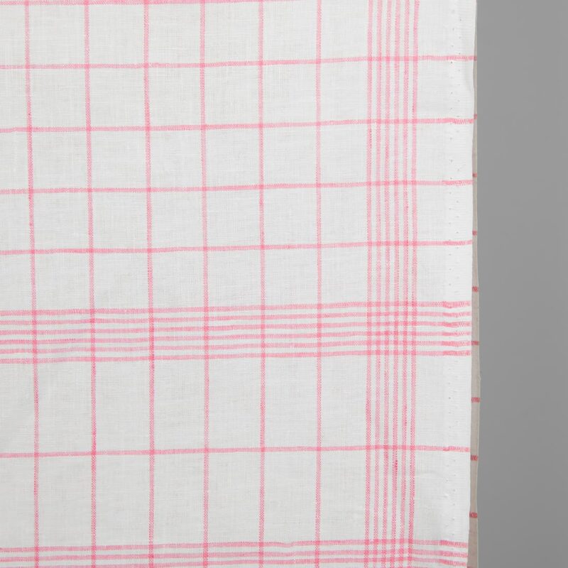 Narrow linen fabric bright white with pink checks edge