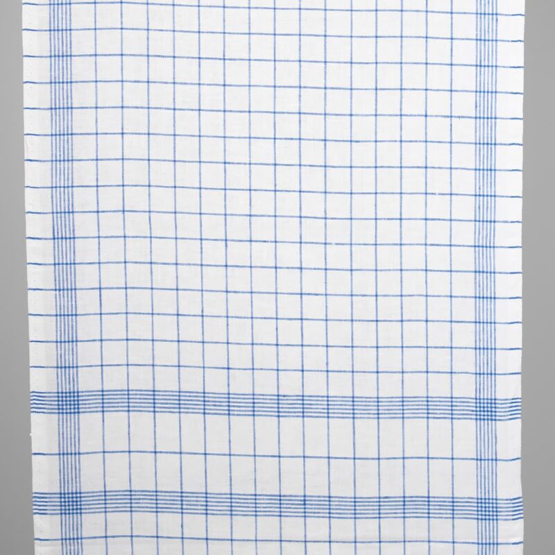 Narrow linen fabric bright white with blue checks