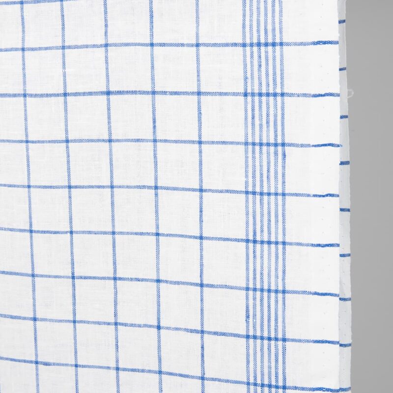 Narrow linen fabric bright white with blue checks edge