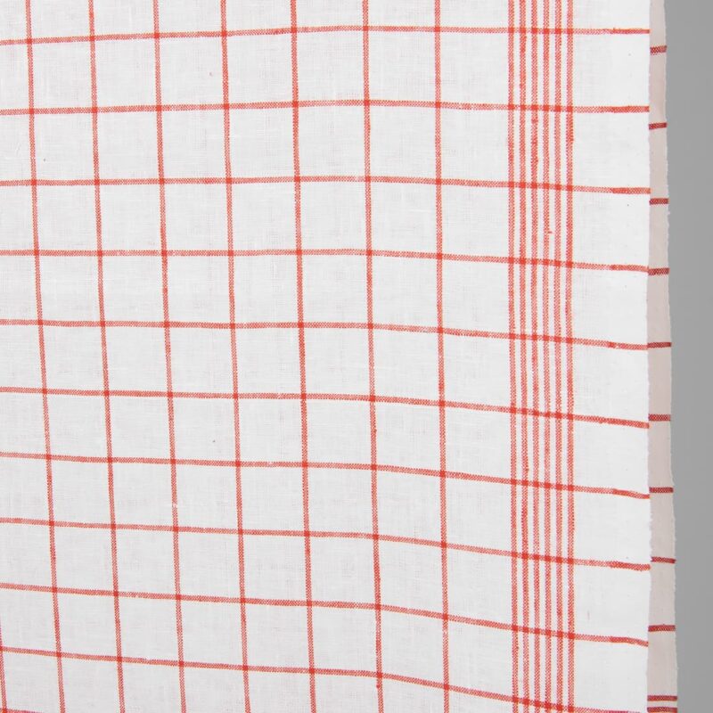 Narrow linen fabric bright white with red checks product photo