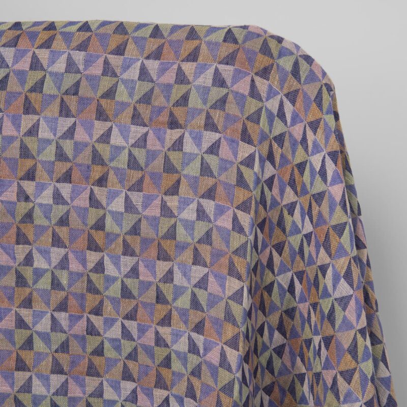 Washed linen fabric in violet multicolour triangles product photo