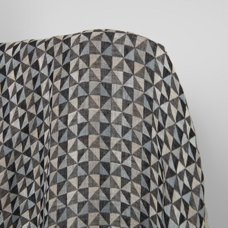 Washed linen fabric black grey jacquard triangle pattern, double-layer