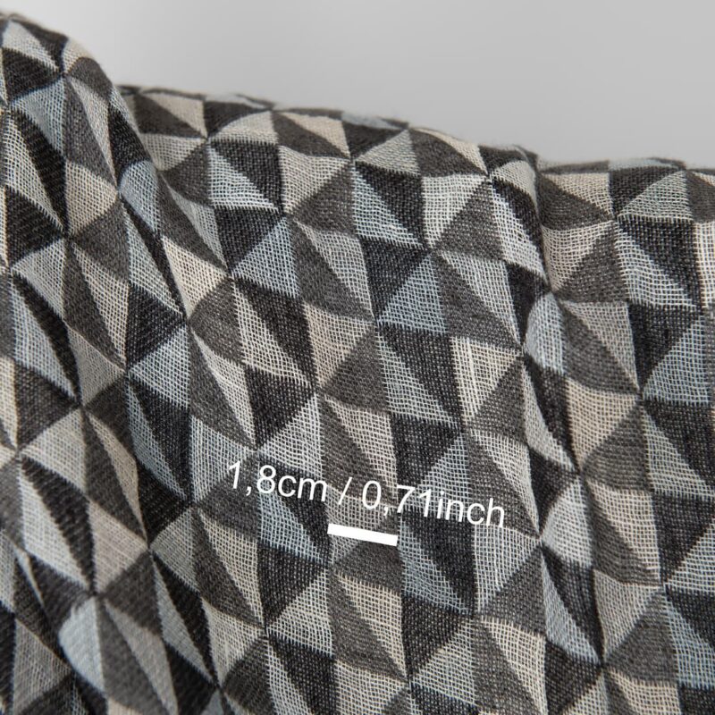 Washed linen fabric black grey jacquard triangle pattern, with measurements