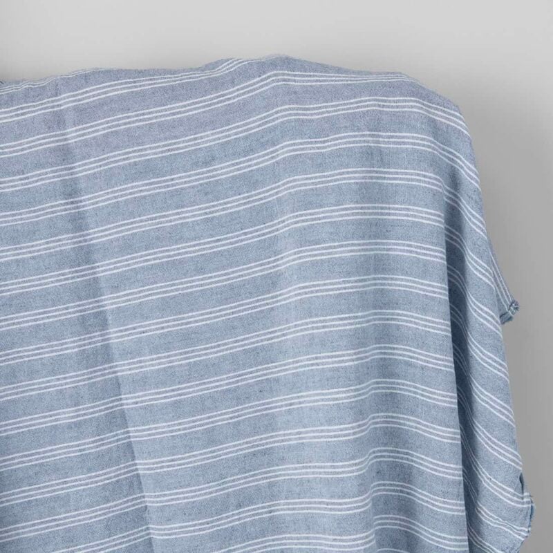 Wide washed linen cotton fabric blue with white stripes
