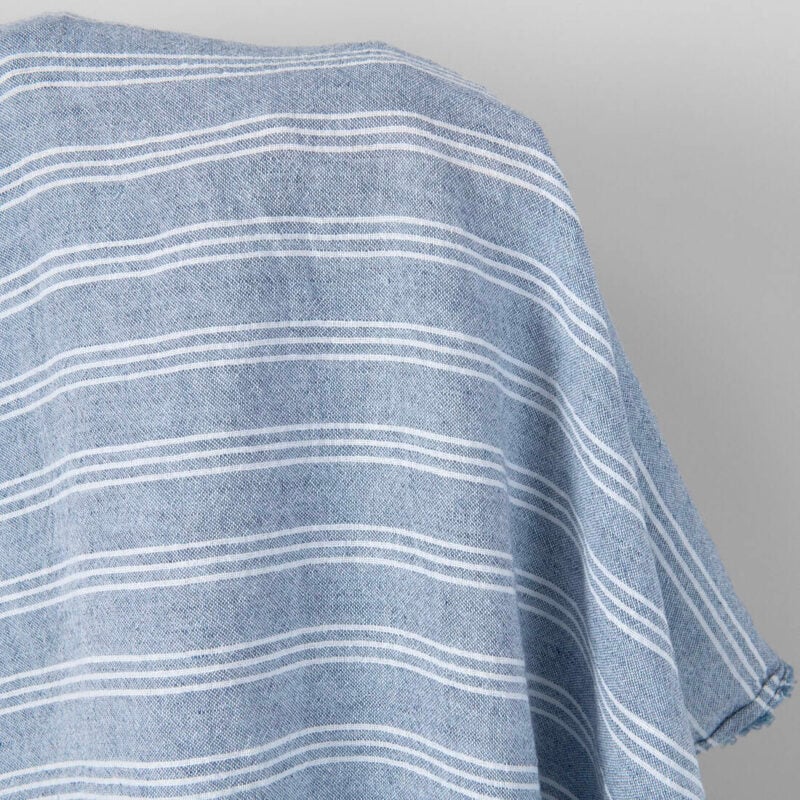 Wide washed linen cotton fabric blue with white stripes, 285cm width
