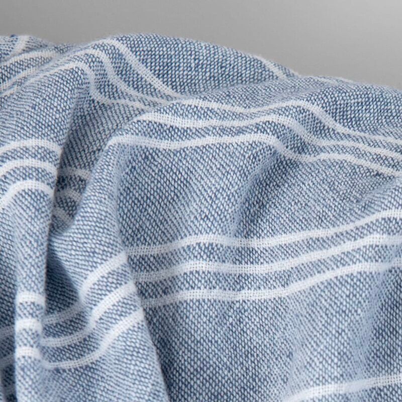 Wide washed linen cotton fabric blue with white stripes, specially washed soft to touch