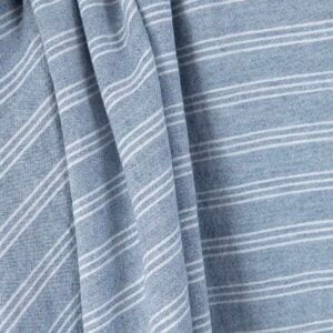 Wide washed linen cotton fabric blue with white stripes, natural fibre