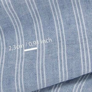 Wide washed linen cotton fabric blue with white stripes, with measurements