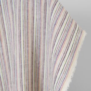 Linen hemp fabric multicolour with dark blue stripes washed, natural fibre