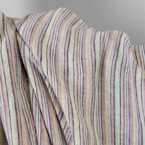 Linen hemp fabric multicolour with dark blue stripes washed, soft to touch