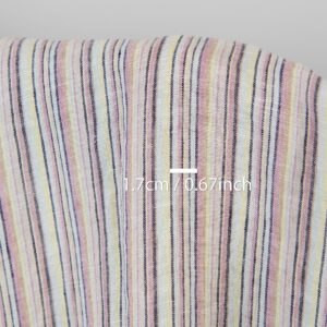 Linen hemp fabric multicolour with dark blue stripes washed, with measurements