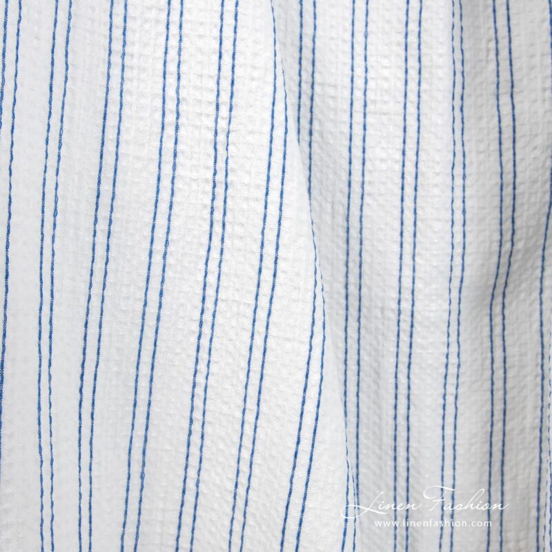 Cotton hemp fabric in blue stripes, specially washed to increase softness