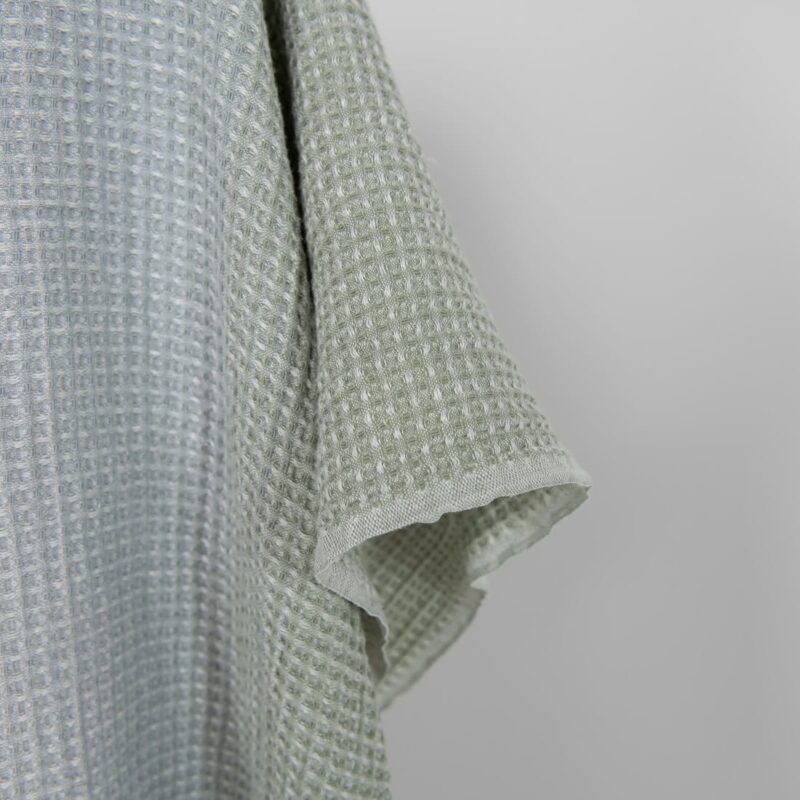Washed cotton-hemp waffle fabric pink green gradient, edge