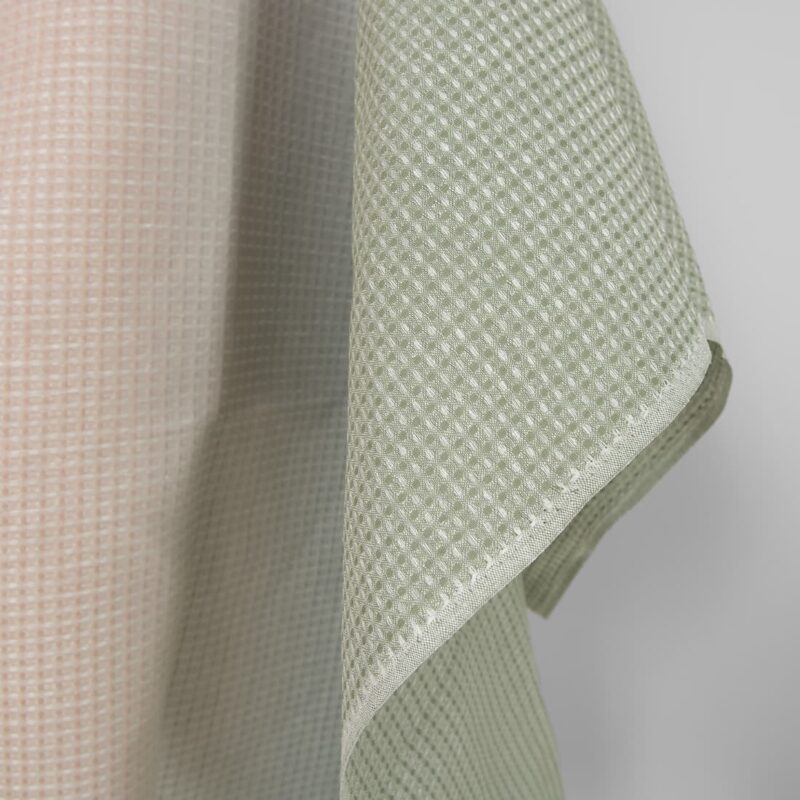 Cotton-hemp waffle fabric pink green gradient, fabric edge