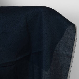 Tkanina lniano-wełniana czarna z granatowymi kropkami