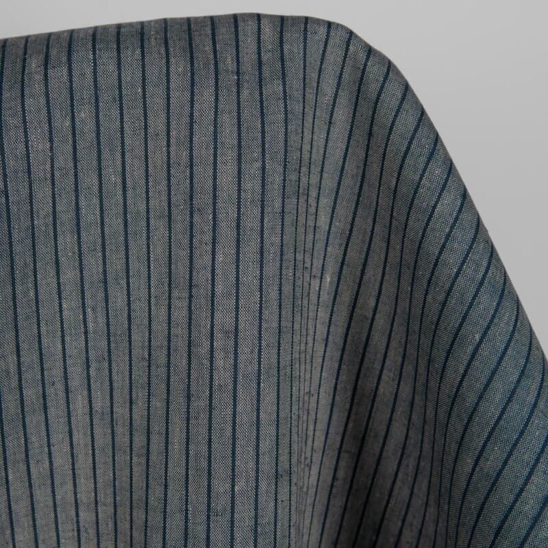 Linen fabric grey and blue-black stripes product photo
