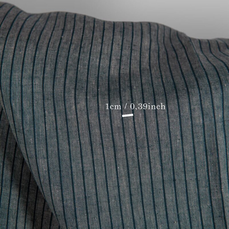 Linen fabric grey and blue-black stripes with measurements