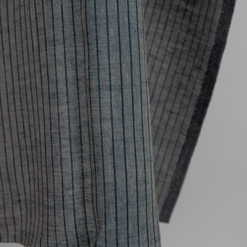 Linen fabric grey and blue-black stripes edge