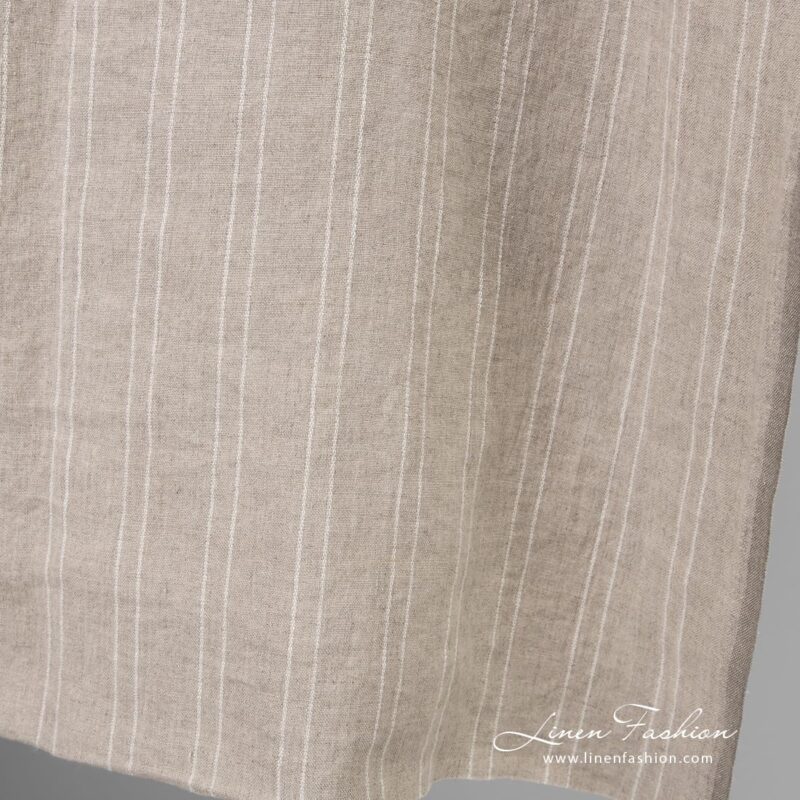Natural color linen fabric in stripes, high quality, washed