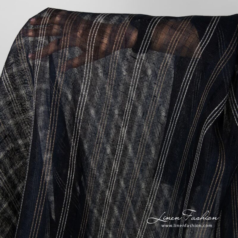 Striped transparent navy linen fabric.