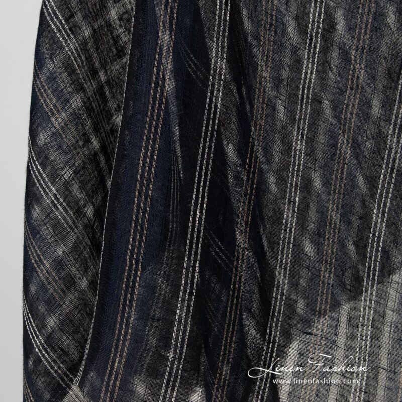Navy linen fabric in stripes.